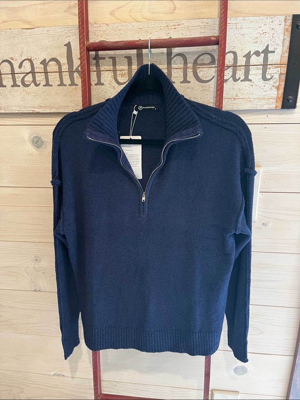 Quarter-Zip Navy Zip-Up Sweater by Pretty Garden